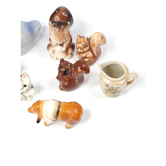 Vintage Lot of 9 Miniature Small Kittens Cats Squirrels Duck‎ Vase Ceramic Bone - Picture 2 of 6
